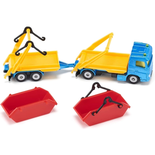 Ciężarówka z kontenerem budowlanym i przyczepą model metalowy SIKU S1695